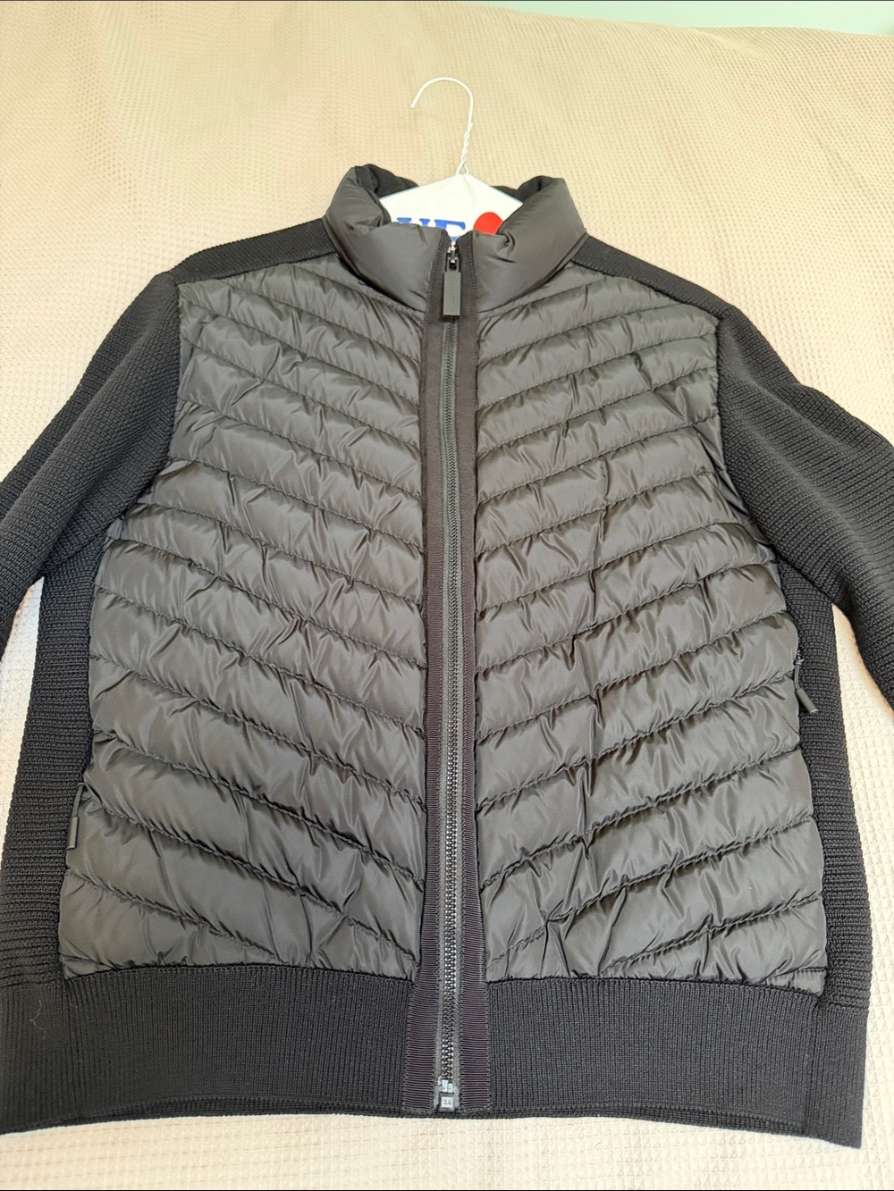 Canada Goose sz L Black Label Black chevron quilted down front merino wool coat